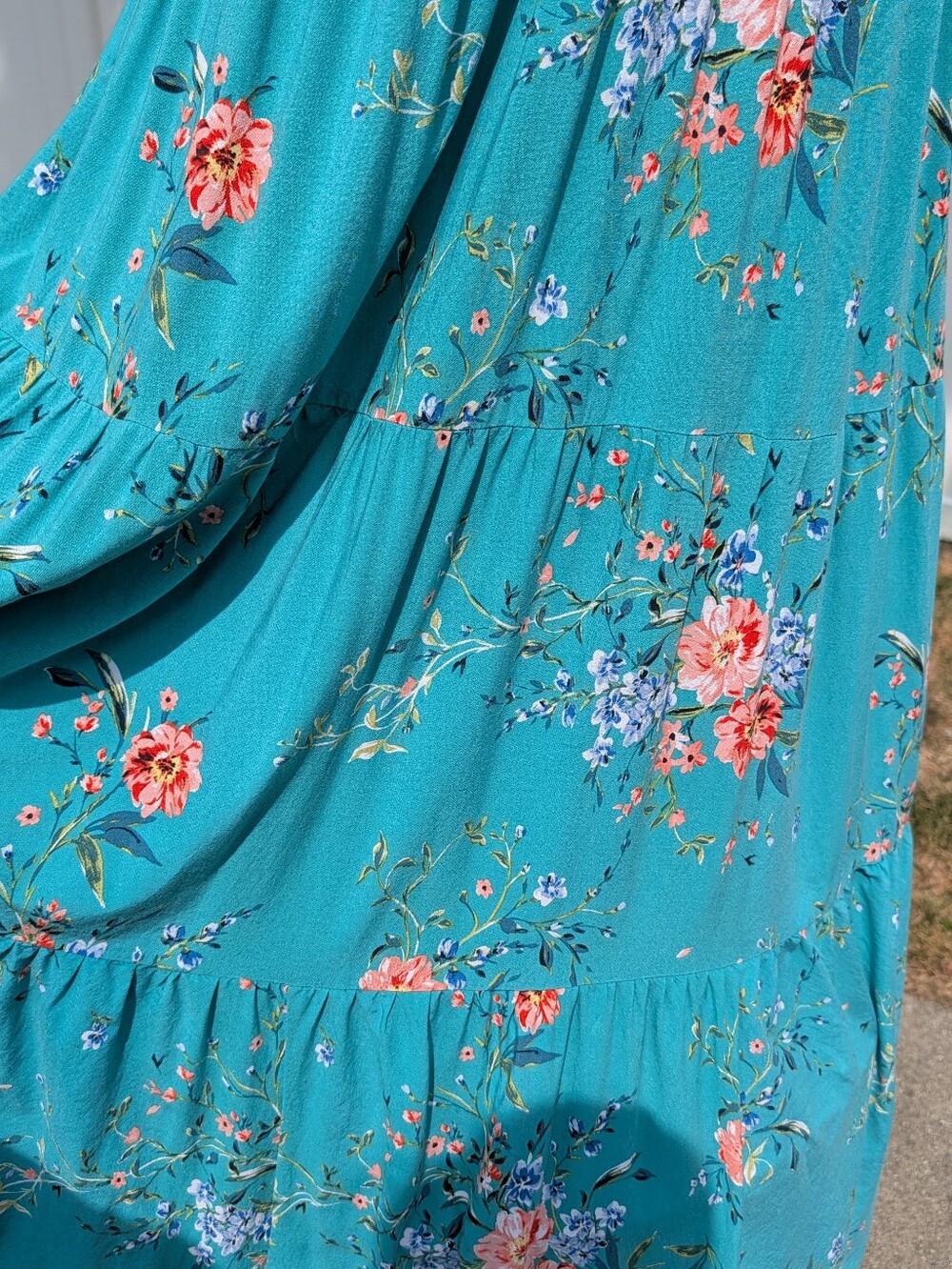 Maxi Dress Lauren Conrad Floral 100% Rayon Size XL Halter Top Sleeveless Teal - Picture 7 of 10